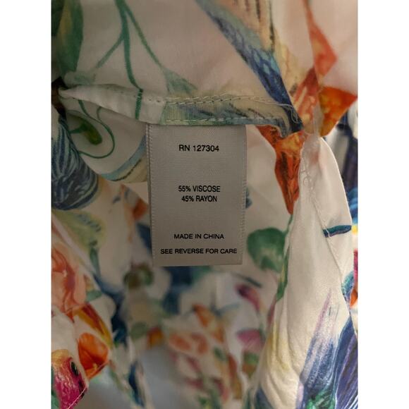 John Mark Shirt Womens Large White Hummingbird Floral Button Front Artsy - Picture 4 of 8